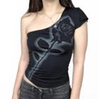 Cap-sleeve One-shoulder Print Top