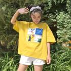 Planet Print Elbow Sleeve T-shirt