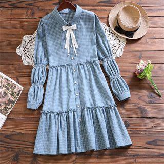 Long Sleeve Plaid Tiered Dress