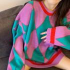 Paneled Sweater Pink & Green - One Size
