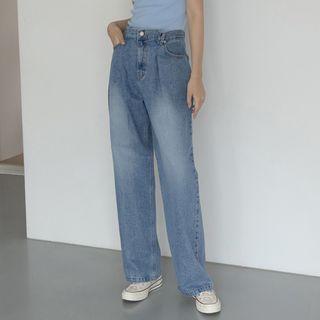 Pleated Wide-leg Jeans Blue - One Size