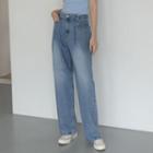 Pleated Wide-leg Jeans Blue - One Size