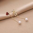 Asymmetrical Rhinestone Bear Heart Drop Earring 1 Pair - Gold & Red - One Size