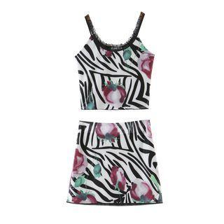 Set: Flower Print Camisole Top + Mini A-line Skirt
