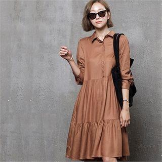 Tiered--hem Midi Shirtdress