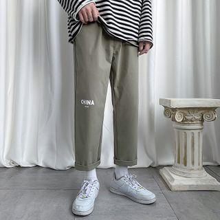 Lettering Straight-cut Cropped Pants