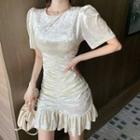 Short-sleeve Velvet Shirred Mini Dress