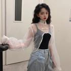 Long Sleeve Stand Collar Frog-button Cropped Top