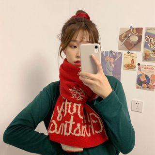 Christmas Deer Knit Scarf Red - One Size
