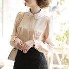 Crochet-lace Collar Dual-pocket Shirt