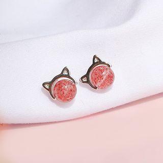 925 Sterling Silver Cat Ear Stud Earring 1 Pair - Earrings - Cat - One Size