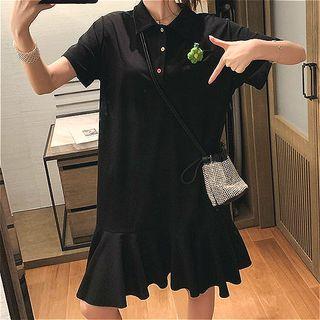 Short-sleeve Flower-detailed Polo Dress