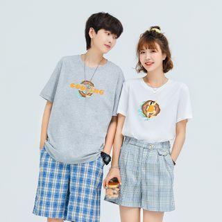 Couple Matching Doughnut Print Short-sleeve T-shirt