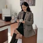 Single-breasted Checked Long Blazer Brown - One Size