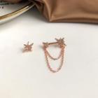 Non-matching Rhinestone Star Chained Earring 1 Pair - S925 Silver - One Size