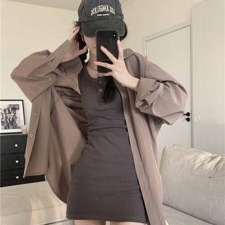 Buttoned Tank Dress + Long-sleeve Plain Shirt