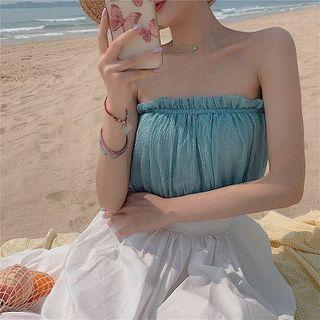 Plain Tube Top / Plain Single-breasted Long-sleeve Light Blouse