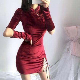 Long-sleeve Mini Bodycon Qipao