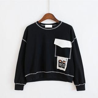 Printed Mock Pocket Stitched Detail Pullover