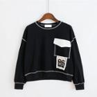 Printed Mock Pocket Stitched Detail Pullover