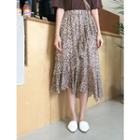 Floral Print Ruffle-trim Chiffon Skirt