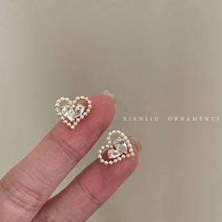 Heart Rhinestone Alloy Earring 1 Pair - White - One Size