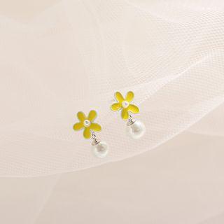 Sterling Silver Beaded Flower Earrings  - Earring