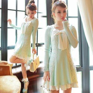 Bow Long-sleeve Knit Dress
