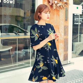 Round-neck Pattern A-line Dress