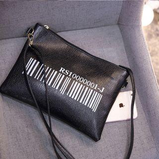 Barcode Print Faux Leather Shoulder Bag