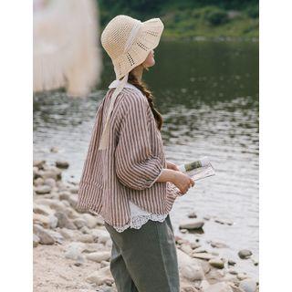 Stitch-collar Stripe Blouse