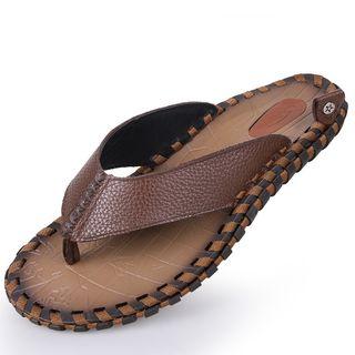 Genuine-leather Stitched Flip-flops