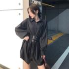 Tie Waist Shirt Dress Black - One Size