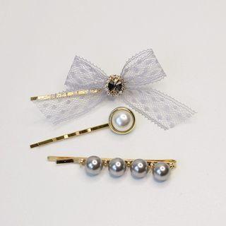 Set: Lace Bow / Faux Pearl Hair Pin (assorted Designs)
