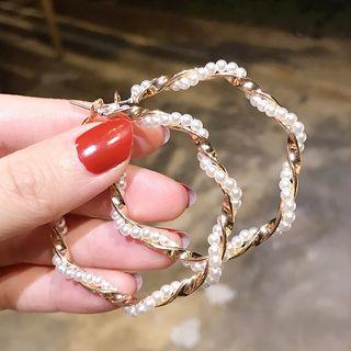 Faux-pearl Twisted Hoop Earring Gold - One Size