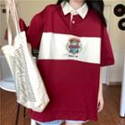 Contrast Color Embroidered Short-sleeve Polo Shirt