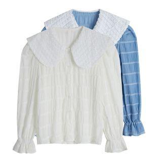 Long-sleeve Mesh Collar Blouse