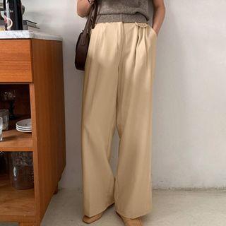 Flap-detail Pleated Wide-leg Pants