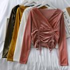 Velvet Drawstring Crop Blouse