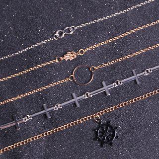 Set Of 5: Alloy Bracelet (various Designs) Set Of 5 - Silver & Gold & Black - One Size