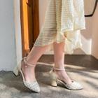 Ankle-strap Chunky-heel Tweed Sandals