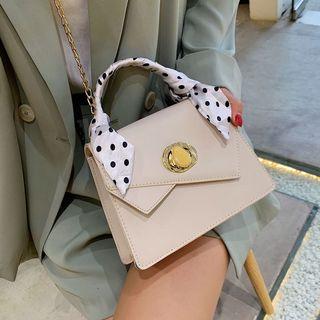 Polka Dot Scarf Paneled Shoulder Bag