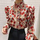 Flower Print Ruffle Blouse Floral - One Size