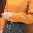 Set: Plain Mock Neck Long Sleeve Top + Plaid A-line Skirt
