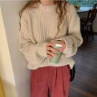 Long-sleeve Plain Sweater / High-waist Corduroy Pants