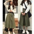Plain Long-sleeve Blouse / Midi Skirt