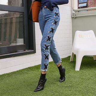 Lace-up Side Washed Tapered Jeans