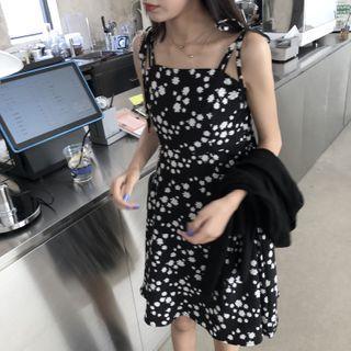 Floral Sleeveless Dress Black - One Size