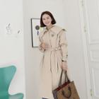 Wide-collar Hidden-button Trench Coat With Sash Beige - One Size