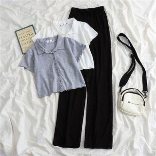 Collared Cropped T-shirt / Wide-leg Pants / Set